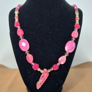 Handmade Chic Pink Gemstone Necklace 23" Long